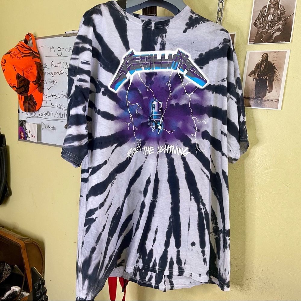 NEW Metallica Ride The Lightening Tie Dye Tiger Band Tee T-Shirt XL Metal Logo